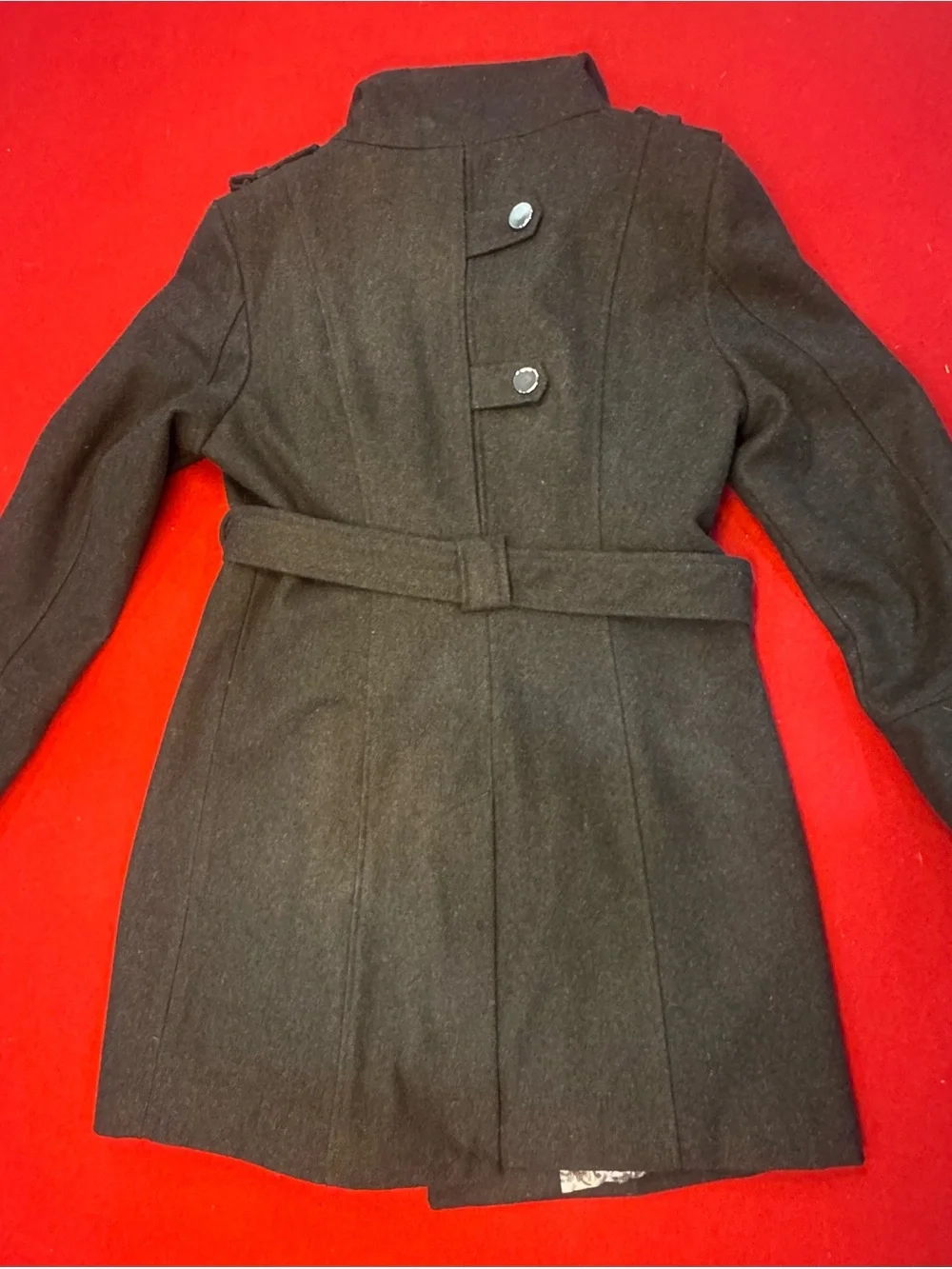 GUESS Womens Black Belted Wool-Blend Coat - Classic Double-Breasted Style Size M